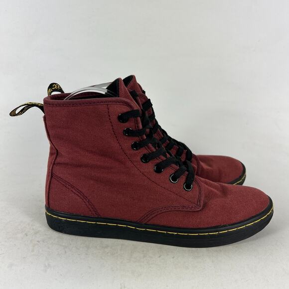 Dr. Martens Shoreditch Ankle Booties Women's 6 Red Canvas Lace-Up High Top AW004 - Picture 2 of 9